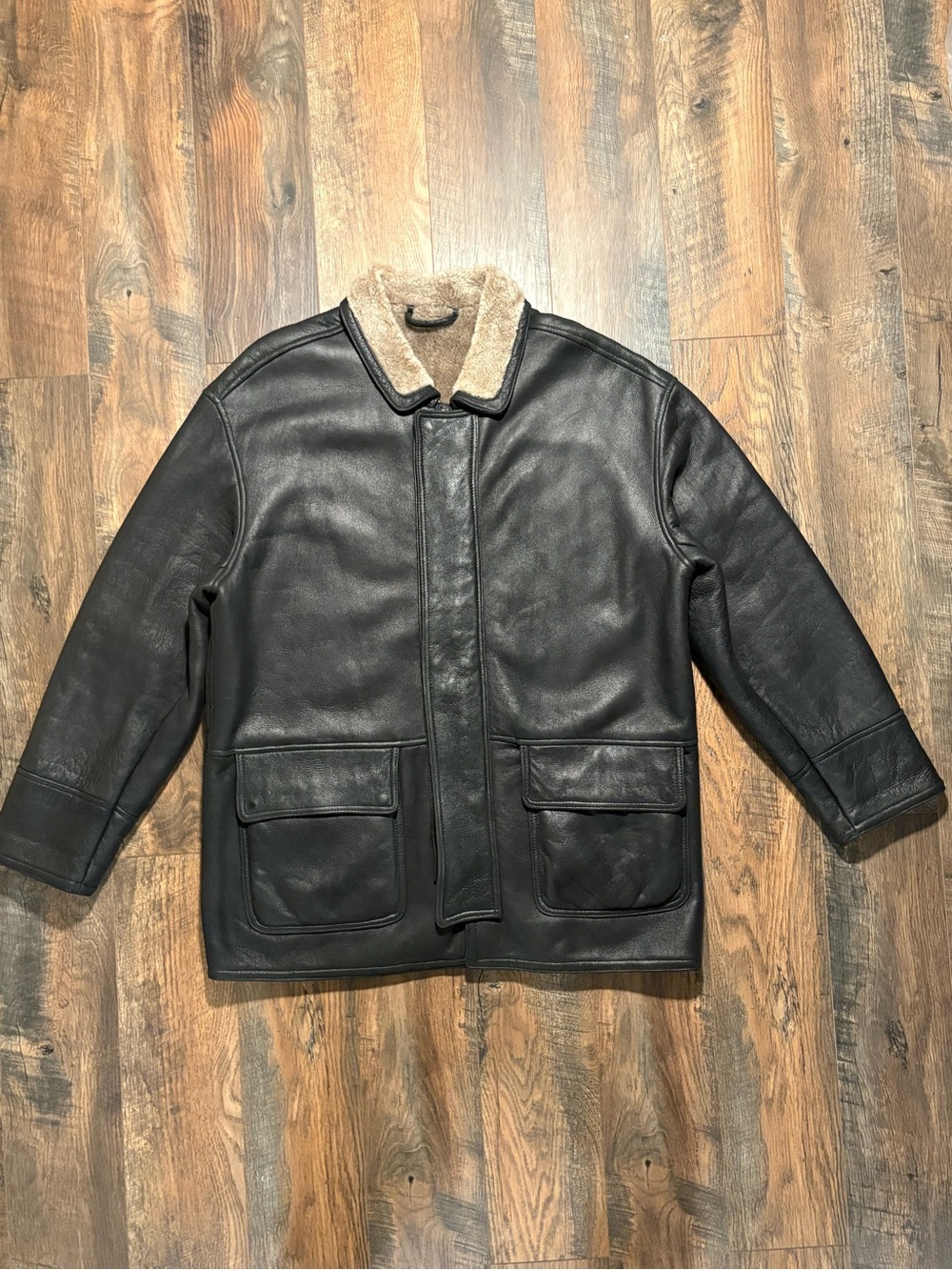 Barneys New York Made in UK Black Shearling Coat L